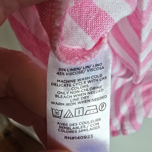 LOFT, Pink Striped Linen Blend Button Down Tie Front Everyday Shirt SZ Large - Picture 12 of 14